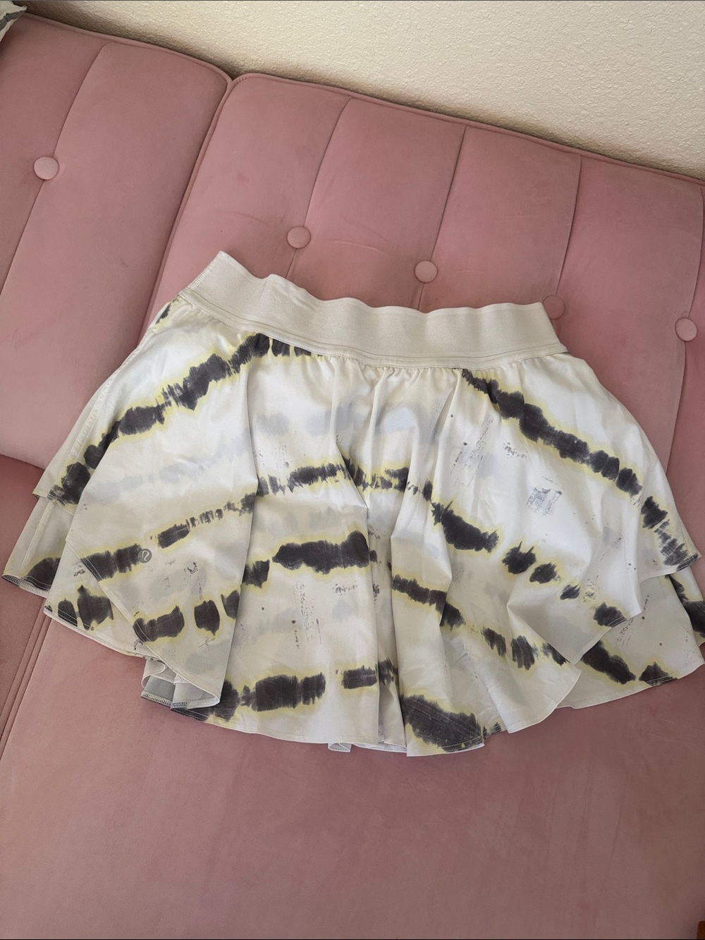 lululemon athletica White Tie-Dye tennis Skirt with Black & Yellow Accents